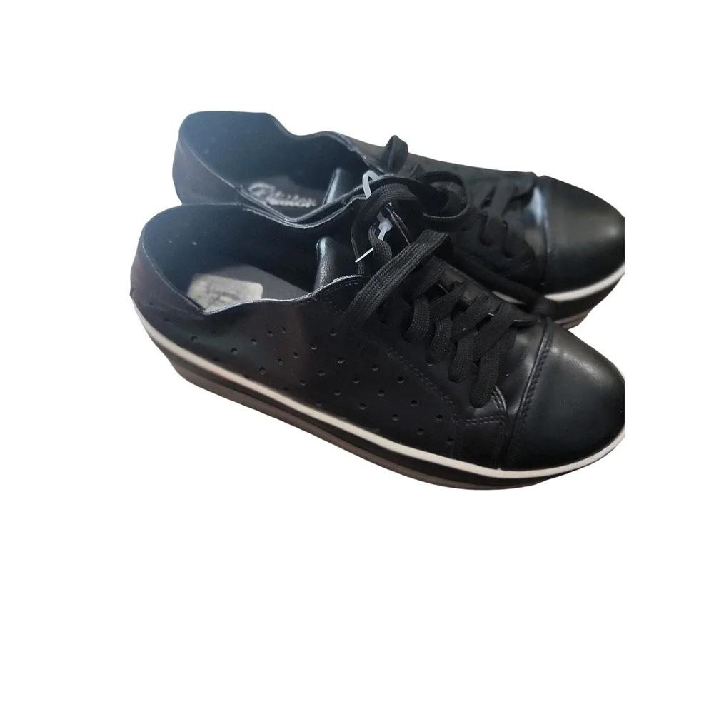 Irene-05 Black Faux Leather Platform Sneakers Striped Sole Womens 7.5